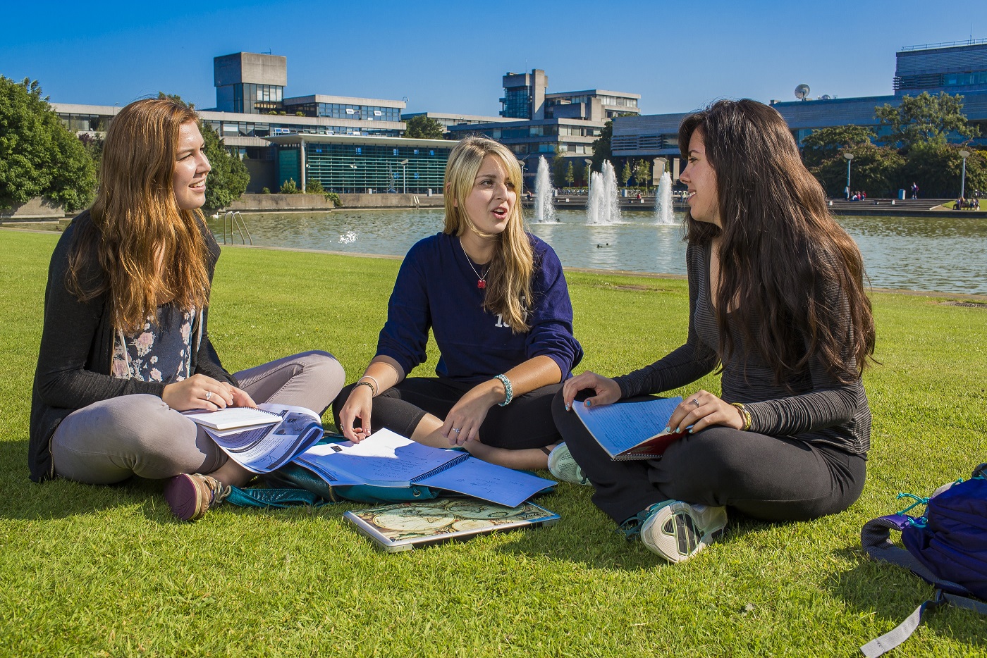 Students at lake grass